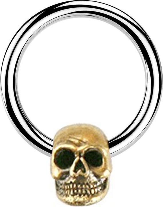 Star Piercing Micro Closure Ring silber Totenkopf vergoldet (Messing, Chirurgenstahl 316L)