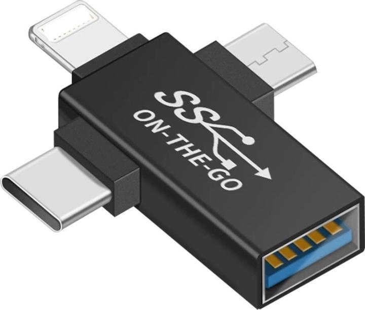 Actual product image PowerGuard 3-in-1 USB-C MicroUSB Lightning OTG Adapter (USB 3.0)