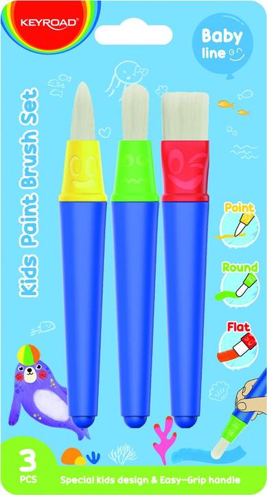 Actual product image Keyroad Children's brushes, 3 pcs. flat, dot-shaped, round, blister