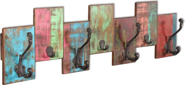 Actual product image VidaXL Wardrobe rail with 7 hooks solid old wood, colour