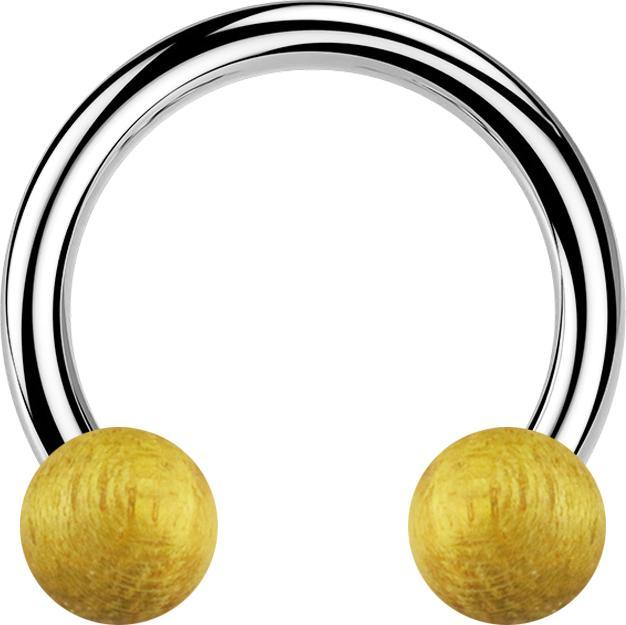 Actual product image Star Piercing Circular barbell silver with two balls made of jackfruit wood (Organic, Surgical steel 316L, without brass)