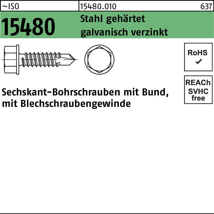 Produktbild Sechskantbohrschraube ISO 15480 m.Bund ST 3,9 x 19 Stahl gehärtet galvanisch verzinkt galvanisch... (1000 Schrauben pro Stück)