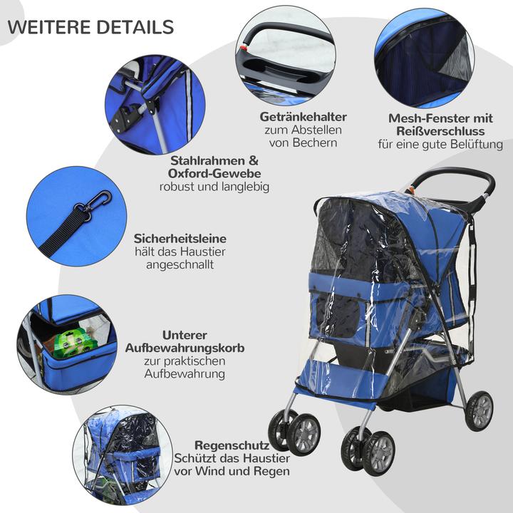 Image du produit PawHut Poussette pour chien avec housse de pluie (Chien, Pliable)