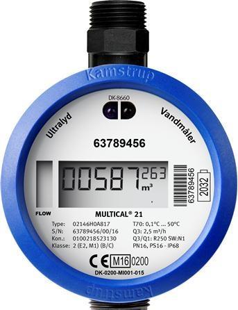 Actual product image Kamstrup Multical 21, overall length 110mm, G3/4B (R1/2), PN16, with flat sealing surface. Supplied without