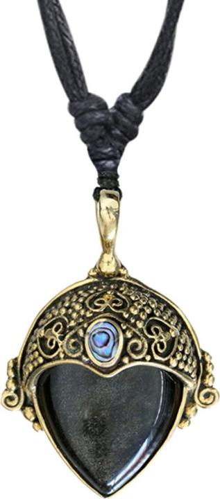 Star Piercing Halskette schwarz Anhänger vergoldet Helm mit Abalone und Onyx Stein (Messing, Mineralisch, Organisch)