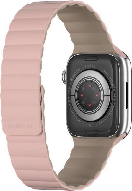 Actual product image MagEasy Magnetic silicone wristband for Apple Watch 42/44/45mm - Pink (45 mm, 44 mm, 42 mm, Silicone)