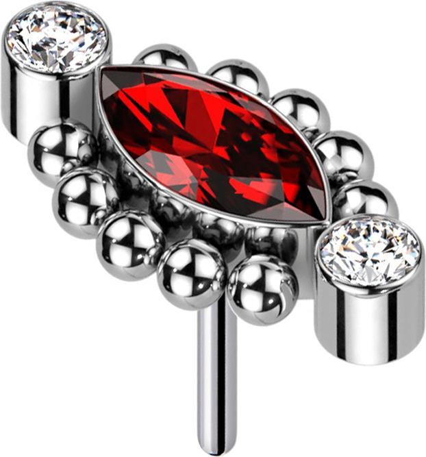 Star Piercing Threadless zwei Kristalle silber zehn Kugeln Ovaler Kristall rot (Titan G23, ohne Messing)