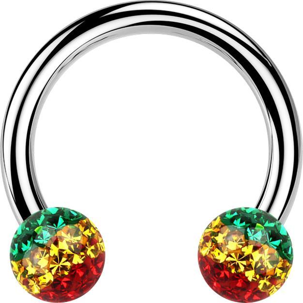 Immagine prodotto Star Piercing Campanile circolare in argento con due sfere di cristallo Strato protettivo epossidico Rasta (Acciaio chirurgico 316L)