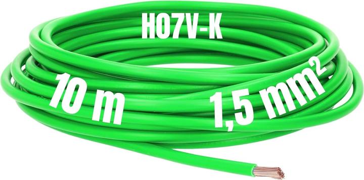 Image du produit Kalitec 10 mètres H07V-K 1,5 mm² vert Câble de câblage I Conducteur flexible I PVC Conducteur unique I L