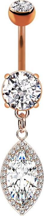 Produktbild Star Piercing Banane rosegold mit Anhänger und Kristalltropfen (Messing, Chirurgenstahl 316L)