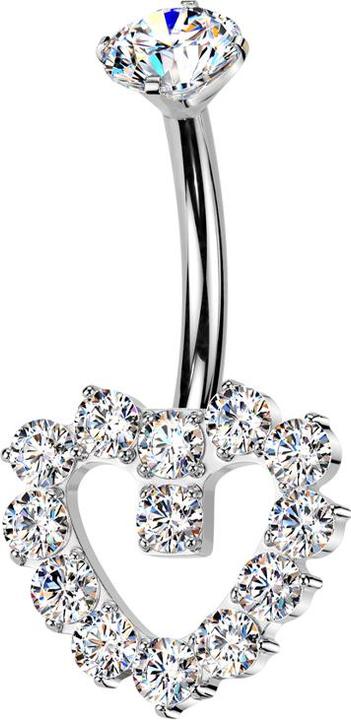 Star Piercing Banane Innengewinde silber Kristall silber gefasst und Herz Kristalle silber (ohne Messing, Titan G23)