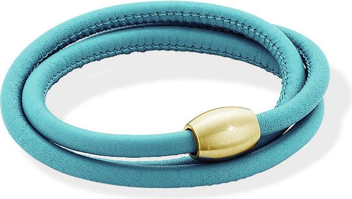 Image du produit Xen Bracelet en cuir turquoise avec fermeture magnétique 1 brillant doré jaune - longueur au choix (65 cm, Cuir et acier inoxydable)