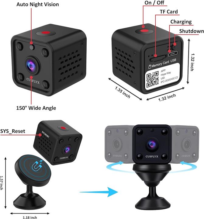 Actual product image Cusflyx 1080P Cloud WiFi Mini Camera (1920 x 1080 Pixels)