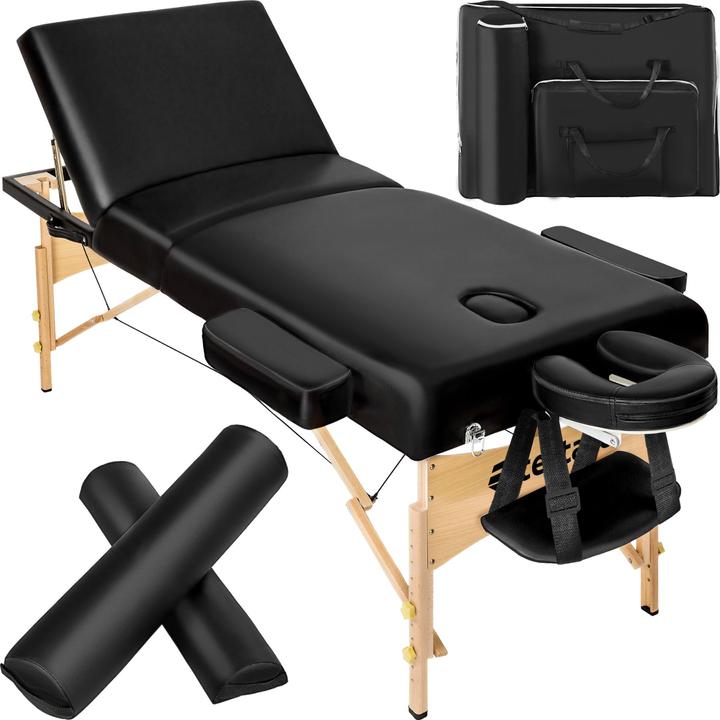 tectake 3 Zonen Massageliege-Set Somwang mit 7,5cm Polsterung, Rollen und Holzgestell