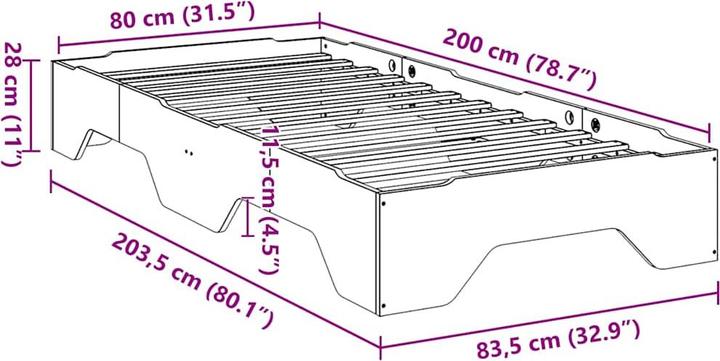 Immagine prodotto VidaXL Letto in legno massiccio senza materasso Struttura letto impilabile marrone cera 80x200 cm (80 x 200 cm)