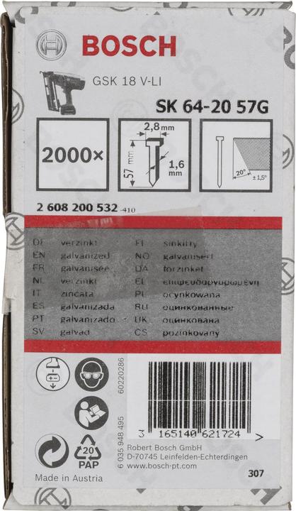 Produktbild Bosch Professional Zubehör Senkkopf-Stift SK64 20G, 57 mm verzinkt