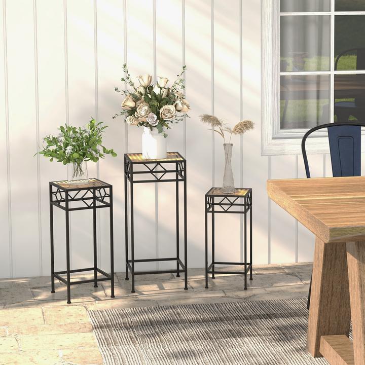 Actual product image Outsunny Flower stand set with wicker shelf