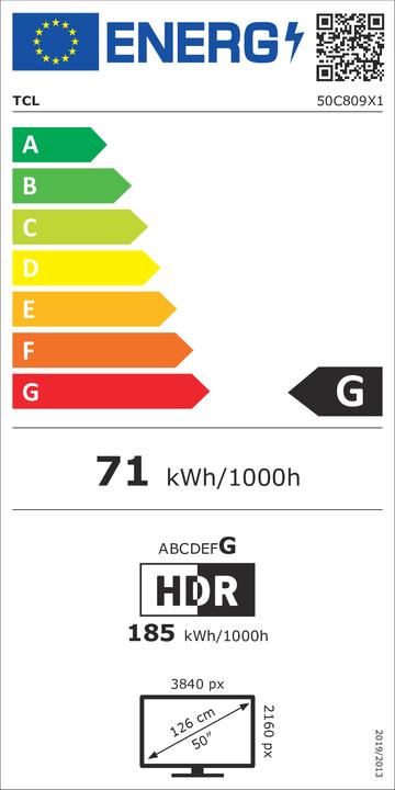 Label énergétique TCL TÉLÉVISEUR 50C809 (50", QLED, 4K, 2023)