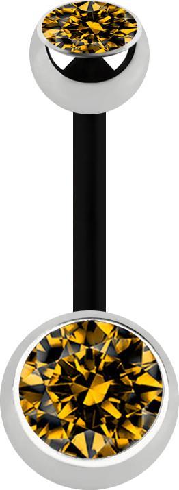 Produktbild Star Piercing Banane schwarz mit zwei Kugeln silber Kristall topaz (ohne Messing, Chirurgenstahl 316L, Bioflex)