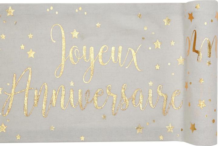 Actual product image Santex Table runner 'Joyeux Anniversaire' Gold (3m)