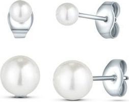 Actual product image Vuch Kruwen Silver Steel Pearl Earrings Set - 2 Pairs Of Earrings