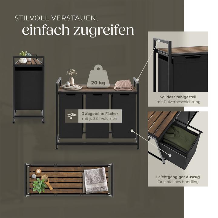 Image du produit tectake Panier à linge avec étagère, style industriel (38 l)
