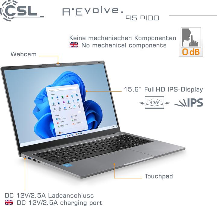 Image du produit CSL Notebook R'Evolve C15 v4 16Go 500Go Windows 11 Famille (15.60", Intel N100, 16 Go, 500 Go, DE)