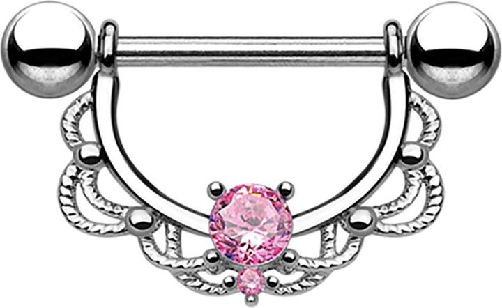 Produktbild Star Piercing Barbell Halbkranz silber mit Kristall pink (Chirurgenstahl 316L, ohne Messing)