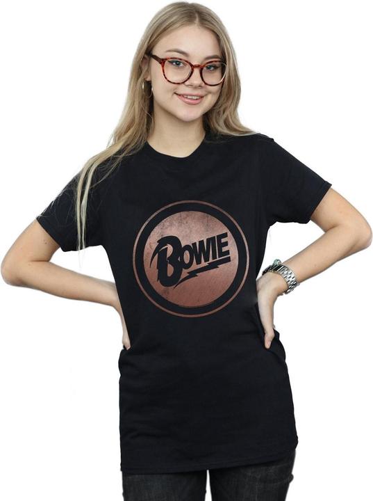 Actual product image David Bowie Womens/Ladies Rose Gold Circle Cotton Boyfriend T-Shirt (XXL)