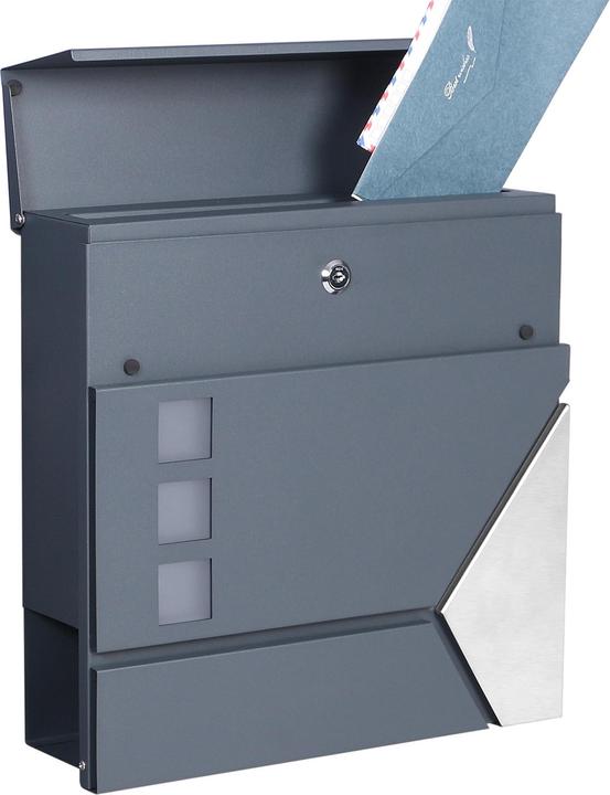 Actual product image Wiltec Letter Box with Newspaper Tube V48 Wall Letter Box Stainless Steel Post Box Anthracite Grey with New