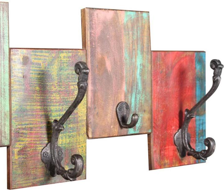 Actual product image VidaXL Wardrobe rail with 7 hooks solid old wood, colour