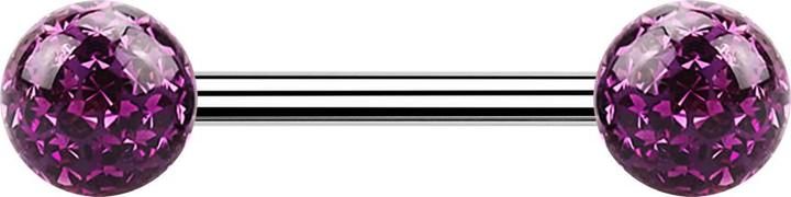Image du produit Star Piercing Barbell argent avec deux boules de cristal violet époxy de protection (Acier chirurgical 316L, sans laiton)