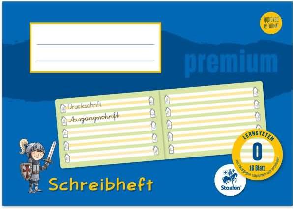 Staufen Schreiblernheft Premium Lineatur 0 liniert DIN A5 quer ohne Rand, 16 Blatt (A5, Speziallineatur, Harter Einband)