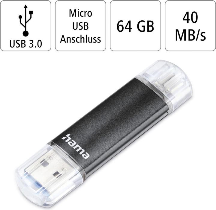 Produktbild Hama Laeta Twin (64 GB, Micro USB, USB 3.0, USB-A)