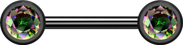 Actual product image Star Piercing Barbell internal thread black with two ball front crystal dark multicolour (Titanium G23)