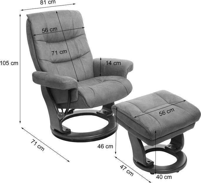Immagine prodotto Swisshandel24 Poltrona MCA Relax, poltrona TV, poltrona TV sgabello, tessuto finto camoscio nero-marrone