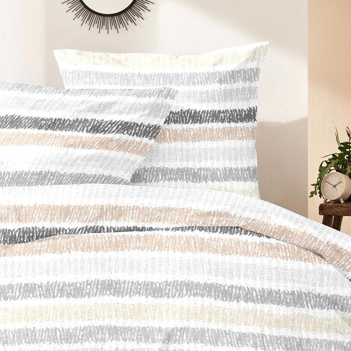 Produktbild Enrico Coss Baumwoll Seersucker Bettwäsche Düsseldorf grau beige (Bettwäsche Set, 155x220 cm + 80x80 cm)