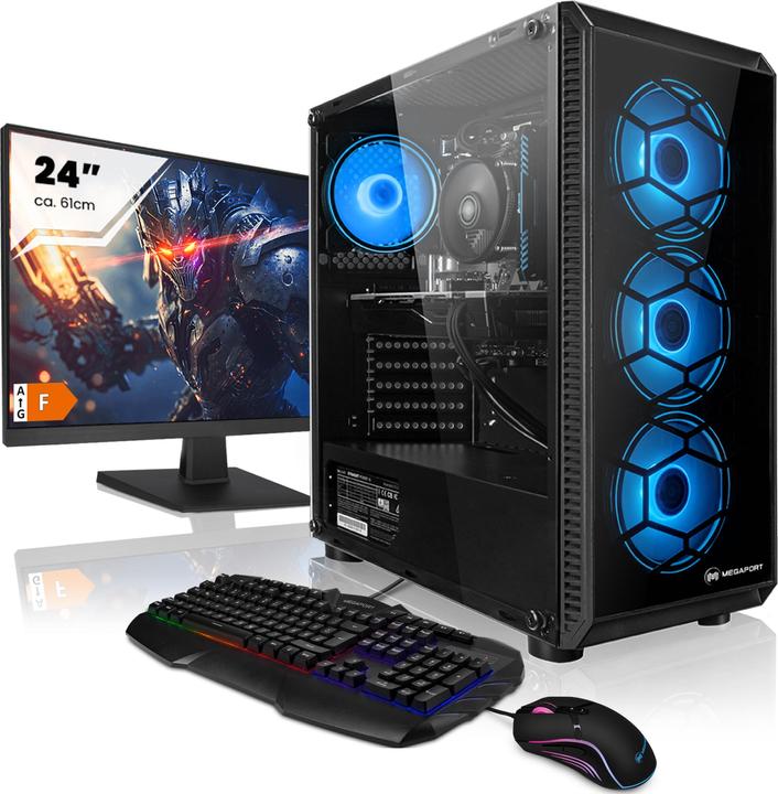 Actual product image Megaport Gaming Complete PC Intel Core i5-10400F- GeForce GTX1650 - 24" Full-HD + Keyboard+Mouse - 16-DE (Intel Core i5-10400F, 16 GB, 500 GB)