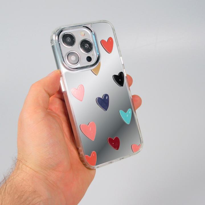 Actual product image PhoneLook Many Hearts silicone cover with mirror effect (Apple iPhone 15 Pro Max)