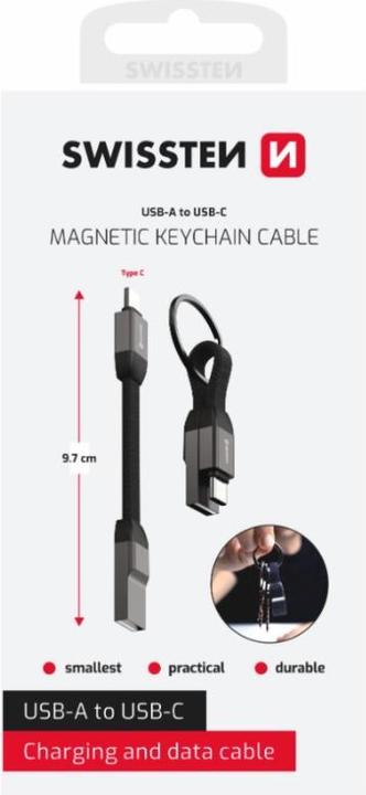 Actual product image Swissten Magnetic Keychain Cable USB-A / USB-C 9,7 Cm (0.10 m)