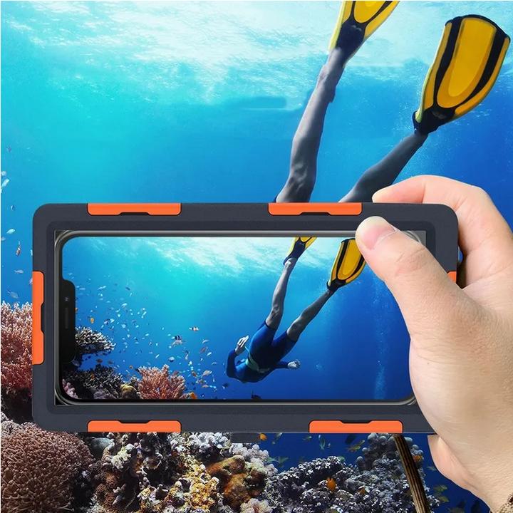 Actual product image PhoneLook SHELLBOX Universal Smartphone Case Professional Waterproof Case 2nd Generation (15 metres) Orange (Apple iPhone 13 Pro Max, Apple iPhone 11 Pro Max, Apple iPhone 14, Apple iPhone XS, Apple iPhone 6 Plus, Apple iPhone XS Max, Apple iPhone XR, Apple iPhone 12, Apple iPhone 11 Pro, Apple iPhone 13, Apple iPhone X, Apple iPhone 6, Apple iPhone 8, Apple iPhone 14 Pro Max, Apple iPhone 7)