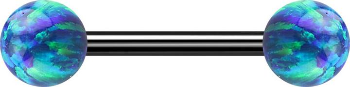 Star Piercing Barbell schwarz mit zwei Kugeln Opal blau (ohne Messing, Chirurgenstahl 316L)