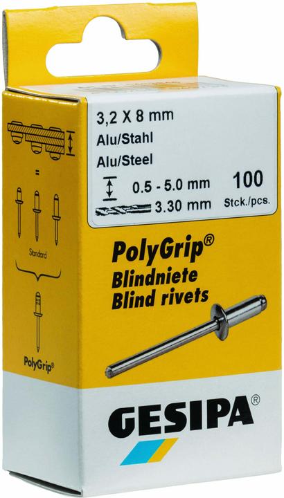Immagine prodotto Gesipa Rivetto cieco PolyGrip® Rivetto con gambo dxl 4,8x10,0mm K16 Alu/Acciaio 25 pz.