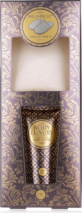 Produktbild Accentra Fußpflegeset BODY LUXURY in Geschenkbox, inkl. 100ml Fußlotion, kuschelige Hausschuhe (1 Paar, einhe (Haarpflege set)