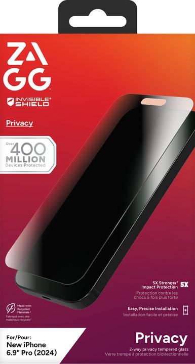 Actual product image Zagg InvisibleShield Glass Elite Privacy Apple iPhone 16 Pro Max Screen (1 Piece, Apple iPhone 16 Pro Max)
