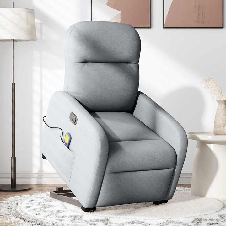 Produktbild VidaXL Elektrischer Massagesessel mit Aufstehhilfe Hellgrau Stoff