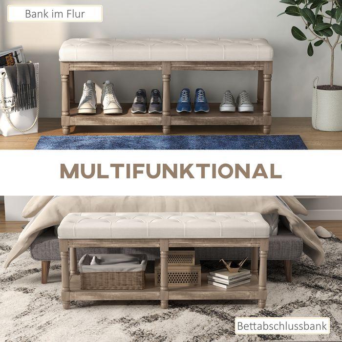 Produktbild Swisshandel24 Schuhbank, Stauraum, Leinenoptik, Holzbeine, Creme 115x40x48cm (40 cm)