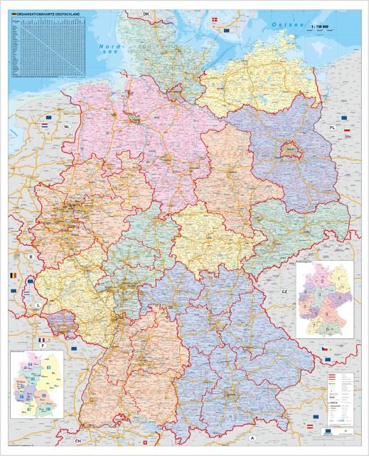 Actual product image Orga map Germany 1 : 750 000. wall map large size without metal bars (German, 1997)