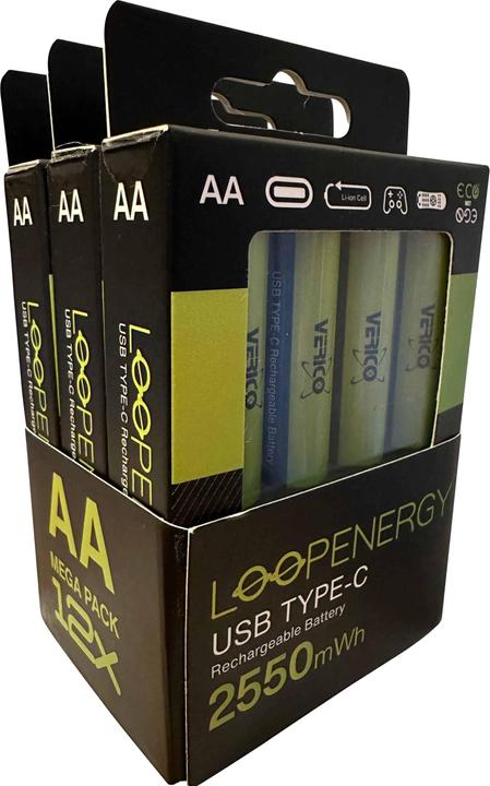 Actual product image Verico Li-ion rechargeable battery Loop Energy AA, with USB-C socket, pack of 12 (12 pcs., AA, 1700 mAh)