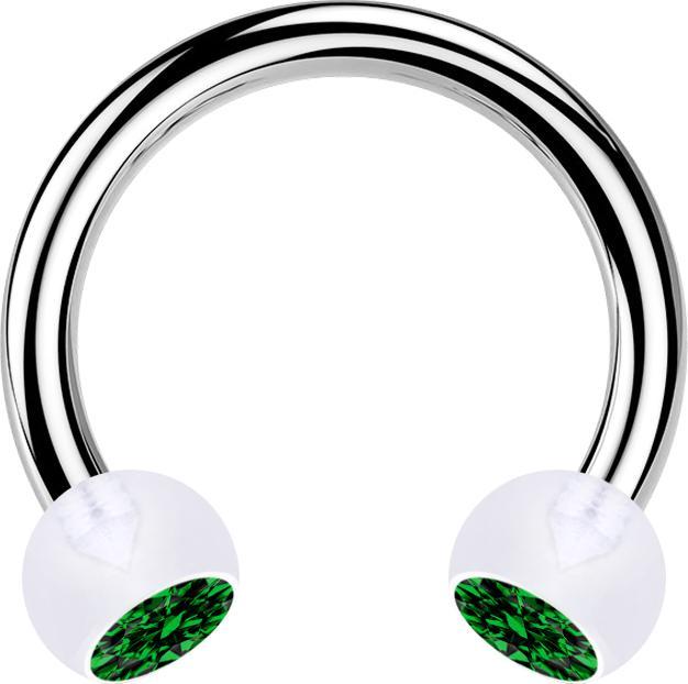 Star Piercing Circular Barbell silber mit zwei Kugeln transparent Kristall grün (ohne Messing, Bioflex, Chirurgenstahl 316L)
